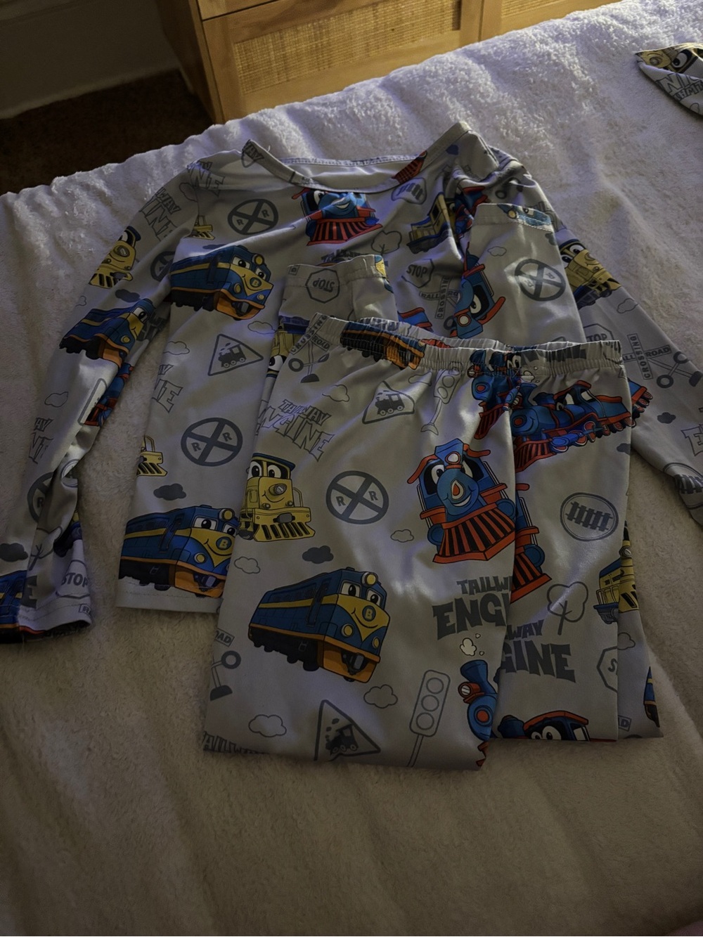 Kids Long Sleeve Train Print Pajama Set - Blue/Yellow